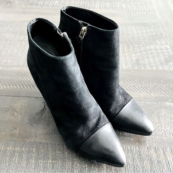 Tory Burch Black Suede Leather Cap Toe Ankle Boots Women’s 8M Block Heel Booties - Picture 2 of 11